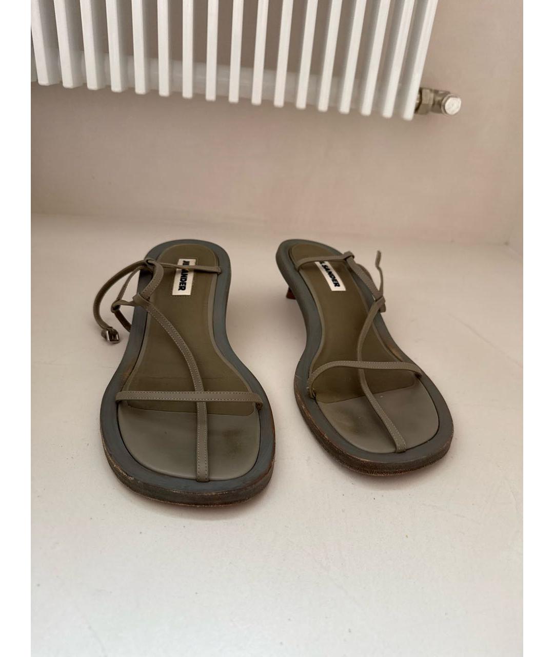 JIL SANDER Хаки кожаные босоножки, фото 2