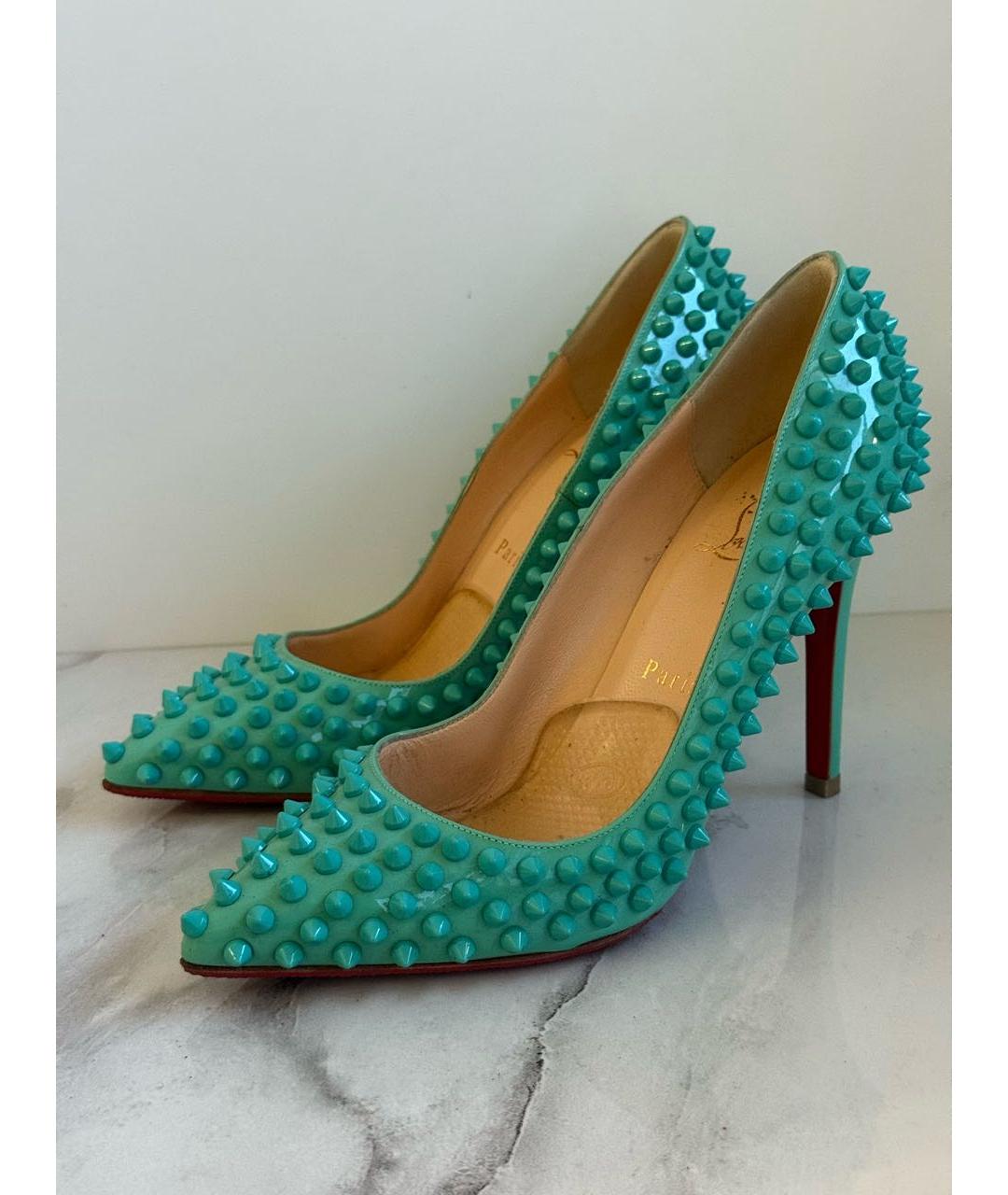 CHRISTIAN LOUBOUTIN Бирюзовые кожаные туфли, фото 4