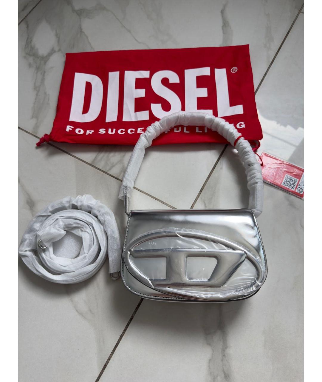 DIESEL Серебряная кожаная сумка с короткими ручками, фото 5