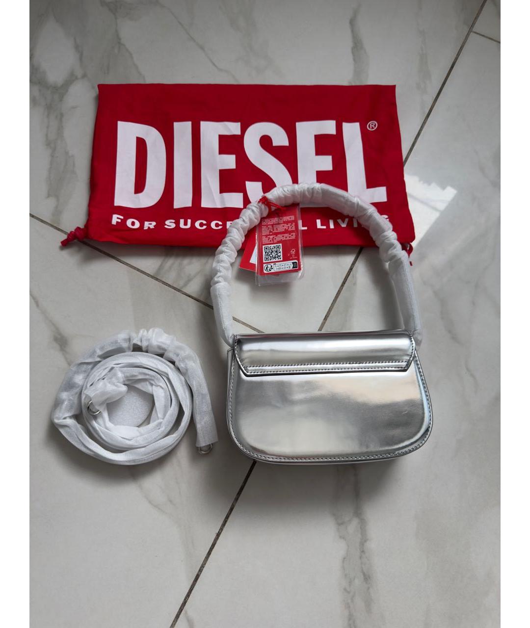 DIESEL Серебряная кожаная сумка с короткими ручками, фото 2