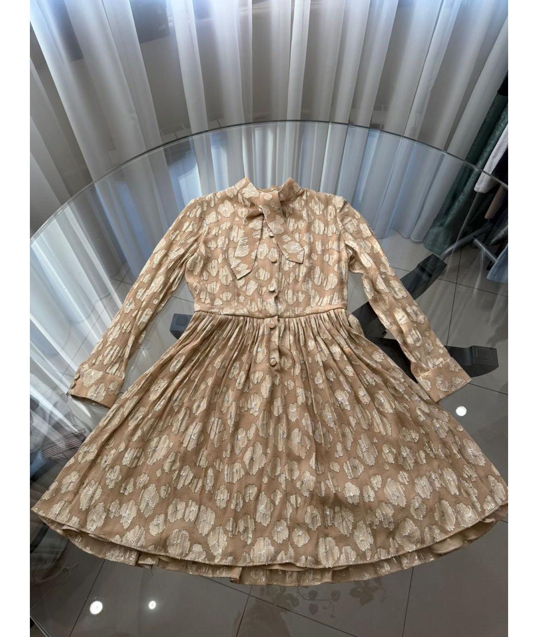 SAINT LAURENT Бежевое шелковое повседневное платье, фото 8