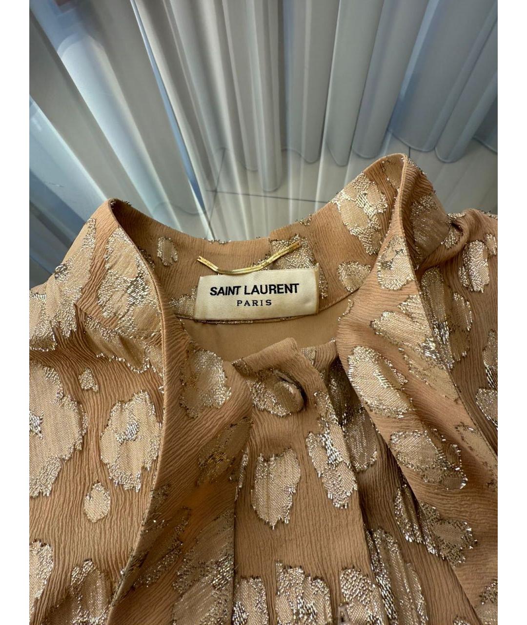 SAINT LAURENT Бежевое шелковое повседневное платье, фото 2