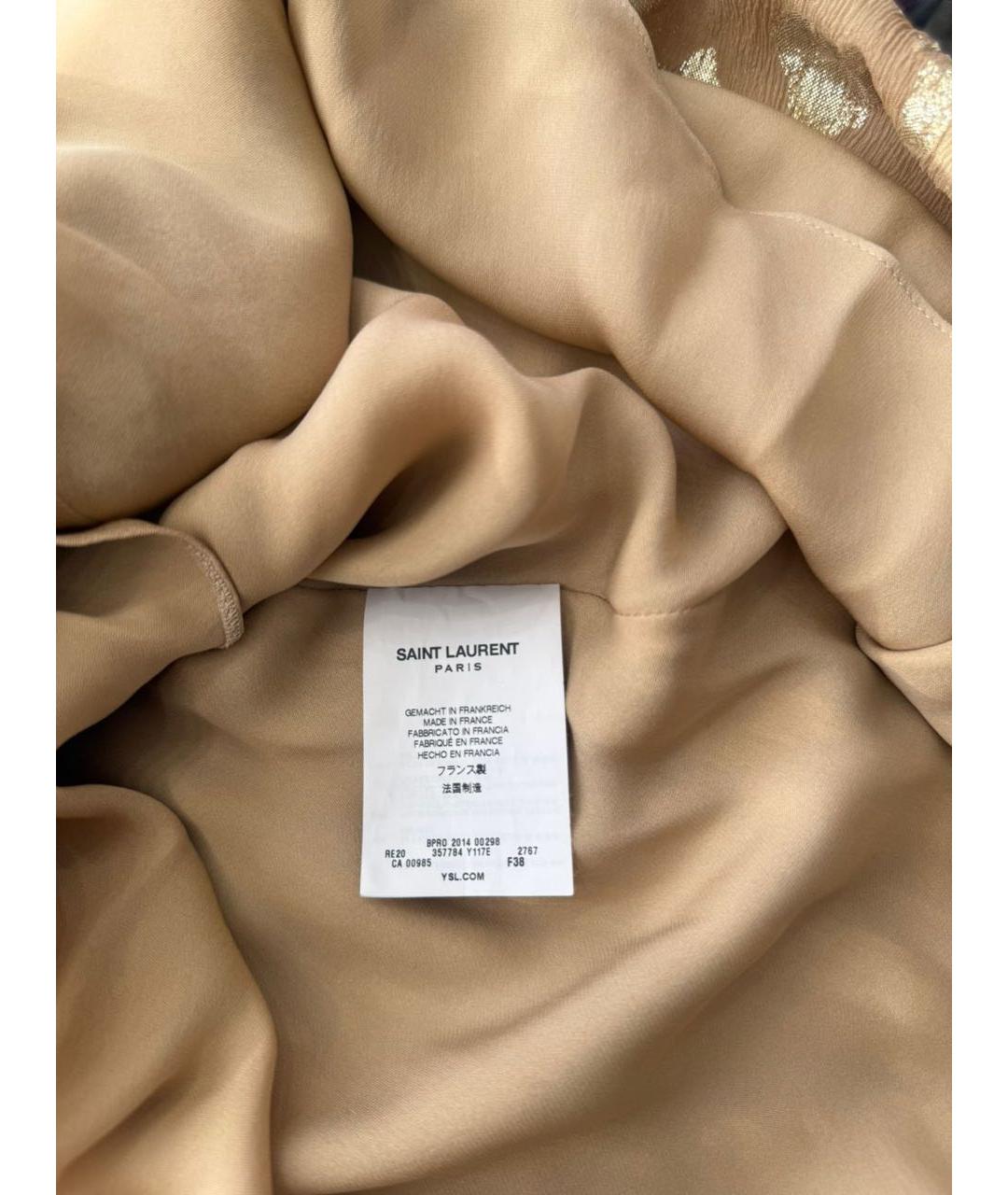 SAINT LAURENT Бежевое шелковое повседневное платье, фото 4