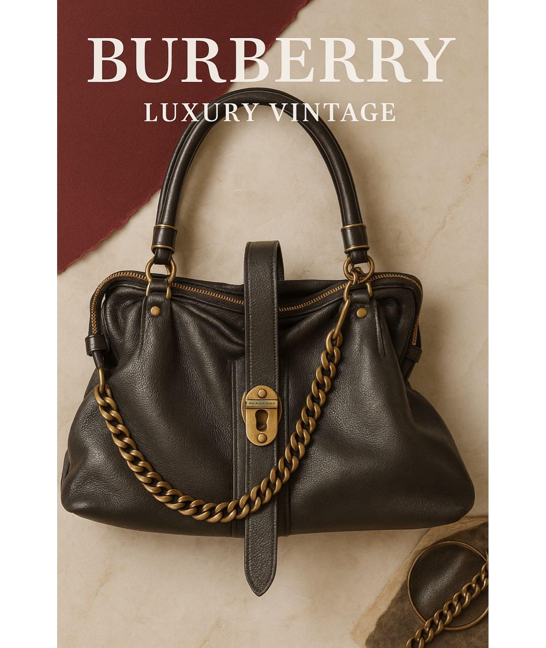 BURBERRY Черная кожаная сумка тоут, фото 9
