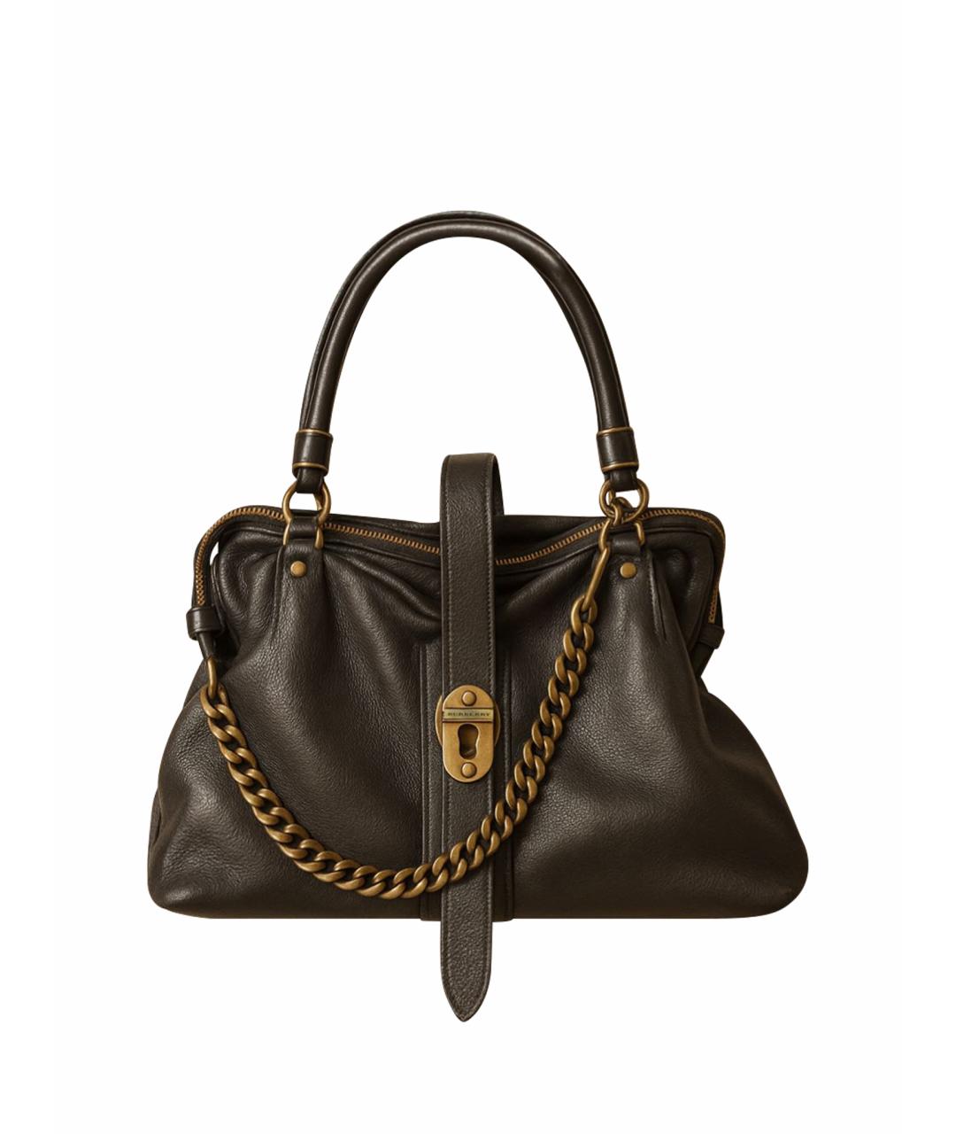 BURBERRY Черная кожаная сумка тоут, фото 1