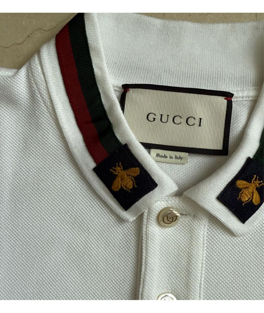GUCCI Белое хлопковое поло с коротким рукавом, фото 2