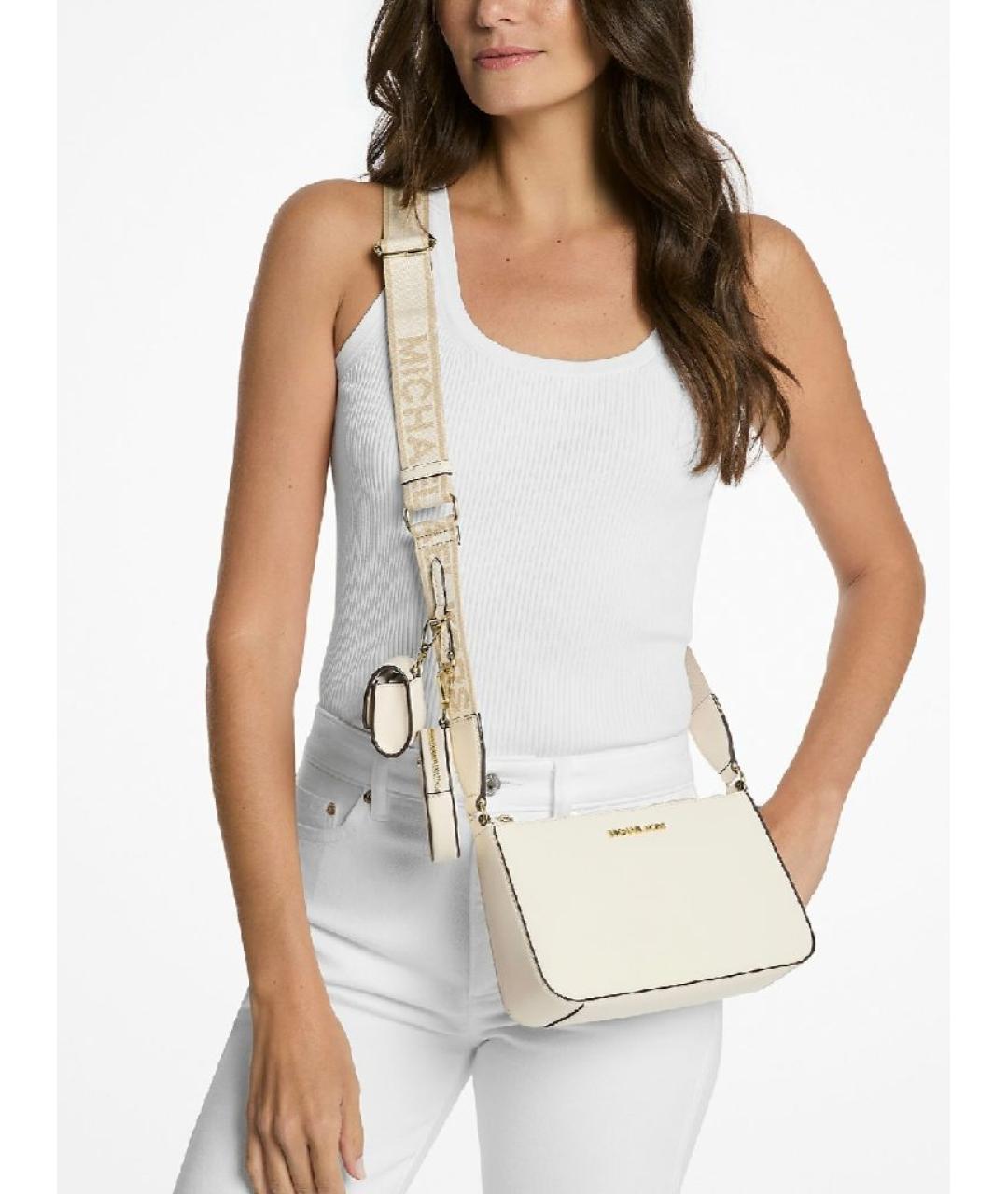 MICHAEL KORS Бежевая кожаная сумка через плечо, фото 4
