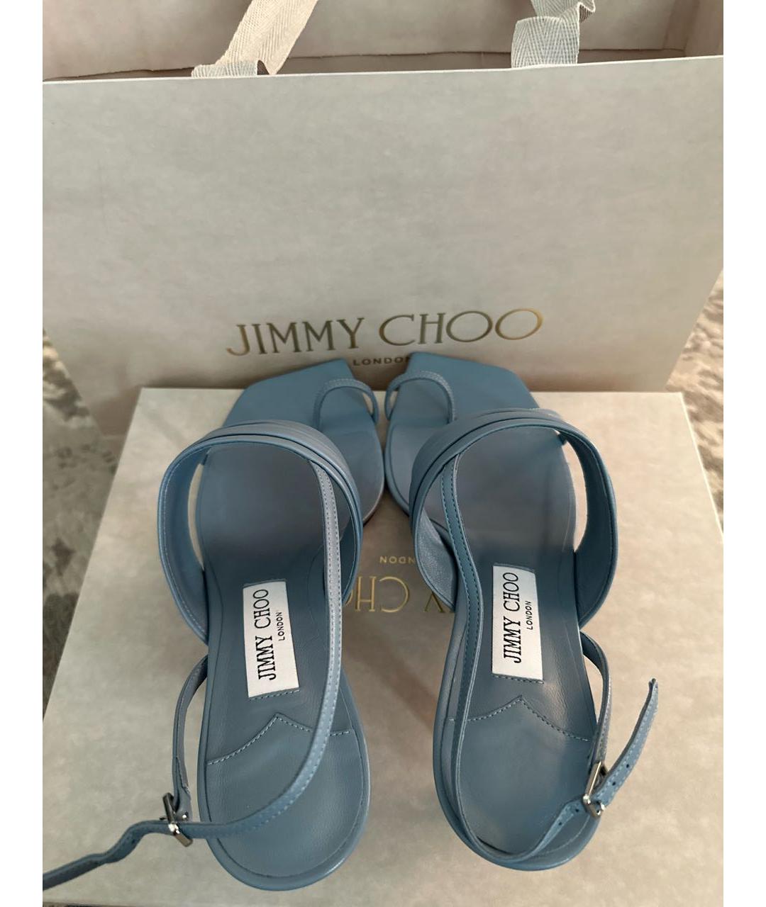 JIMMY CHOO Голубые кожаные босоножки, фото 3