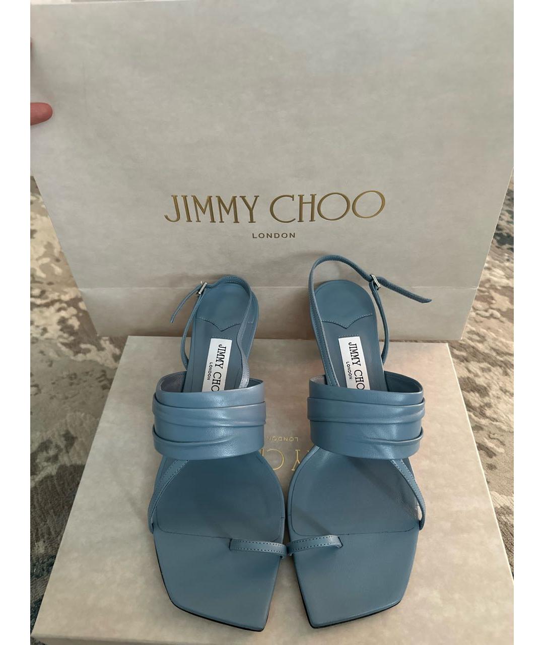 JIMMY CHOO Голубые кожаные босоножки, фото 2