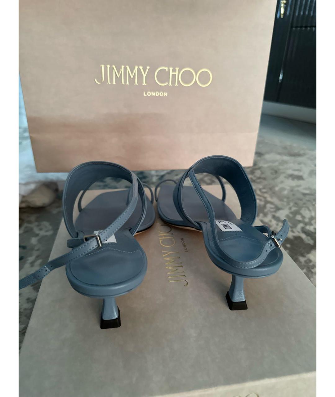 JIMMY CHOO Голубые кожаные босоножки, фото 4