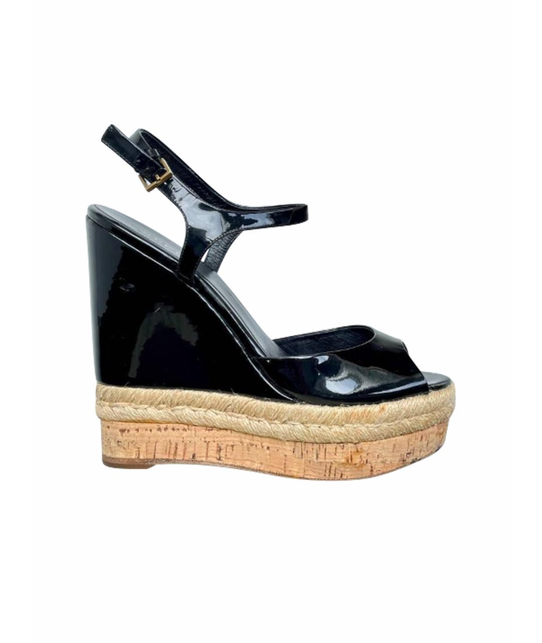 GUCCI Черные босоножки из лакированной кожи, фото 1