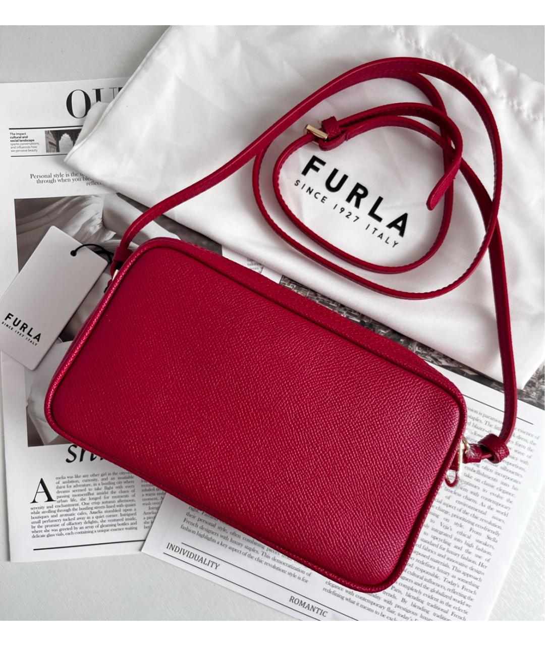 FURLA Красная кожаная сумка через плечо, фото 3