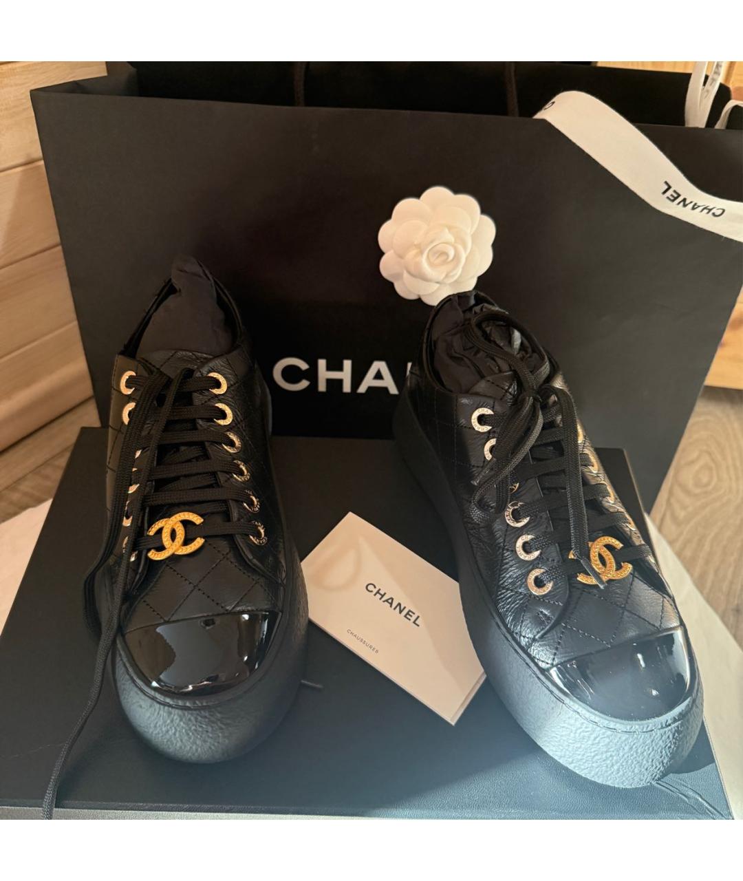 CHANEL Черные кожаные кеды, фото 4