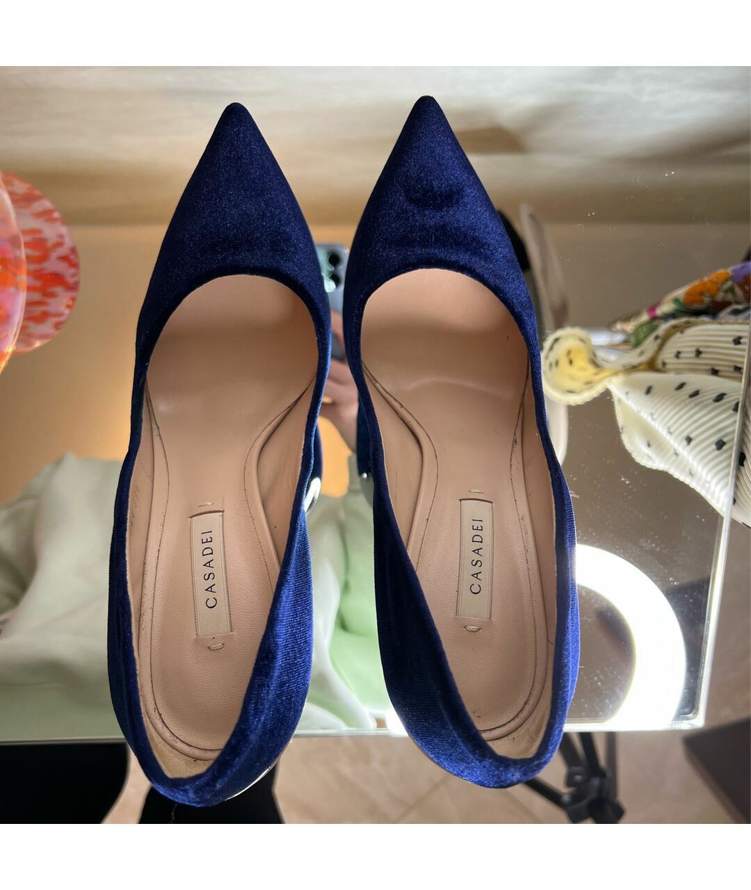 CASADEI Темно-синие бархатные туфли, фото 3