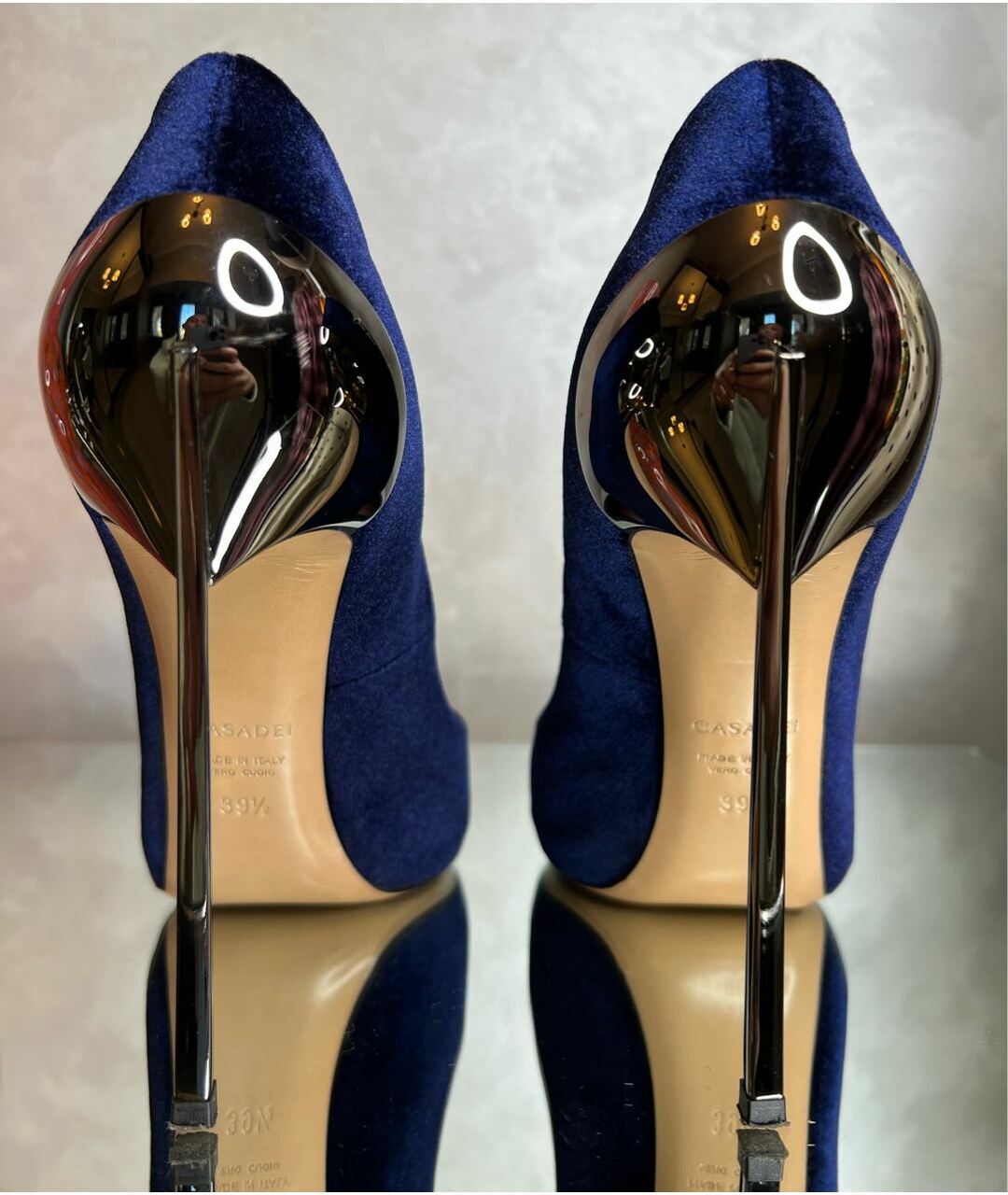 CASADEI Темно-синие бархатные туфли, фото 4