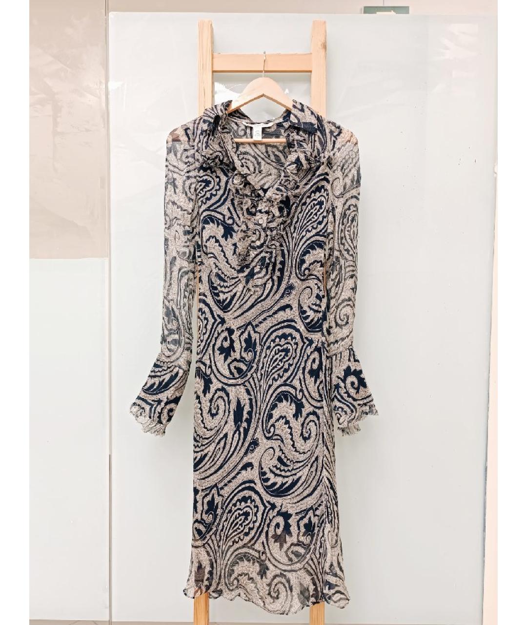 DIANE VON FURSTENBERG Темно-синее шелковое повседневное платье, фото 9
