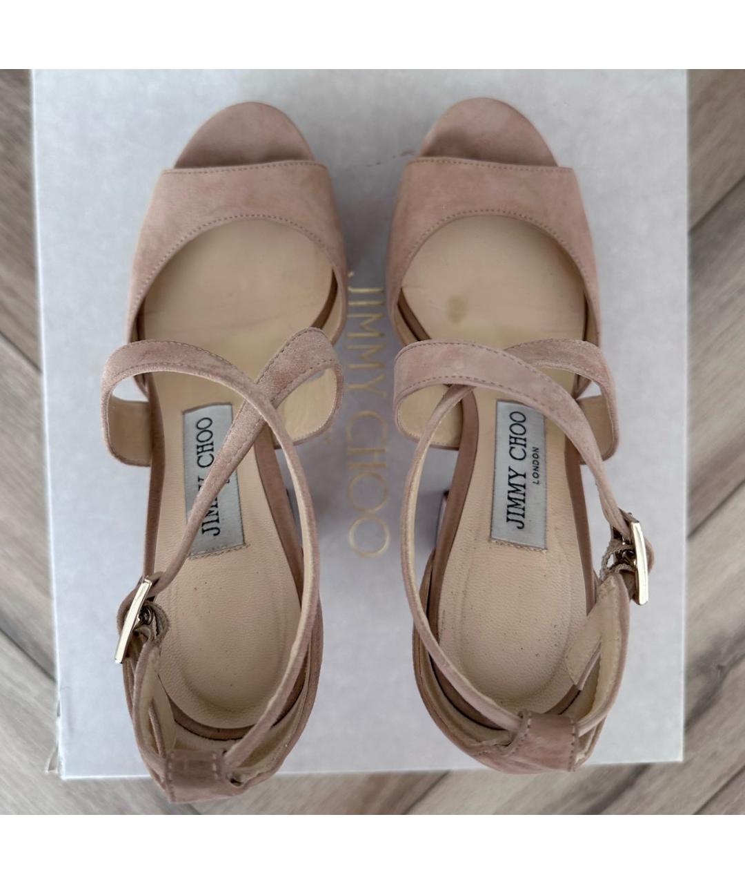 JIMMY CHOO Бежевые замшевые босоножки, фото 3