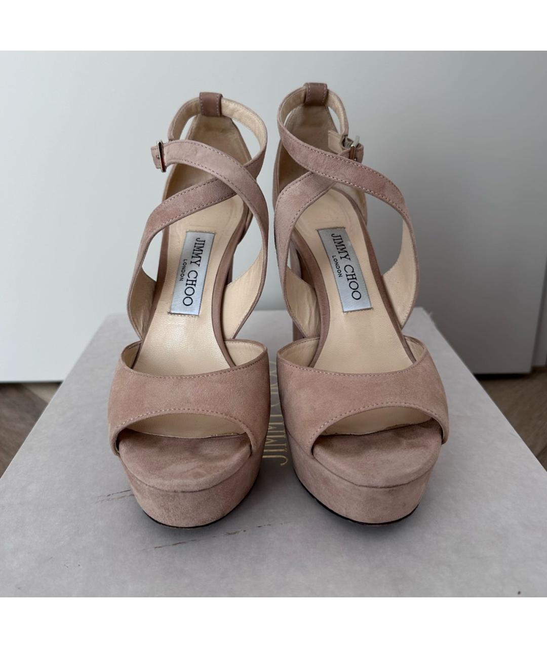 JIMMY CHOO Бежевые замшевые босоножки, фото 2