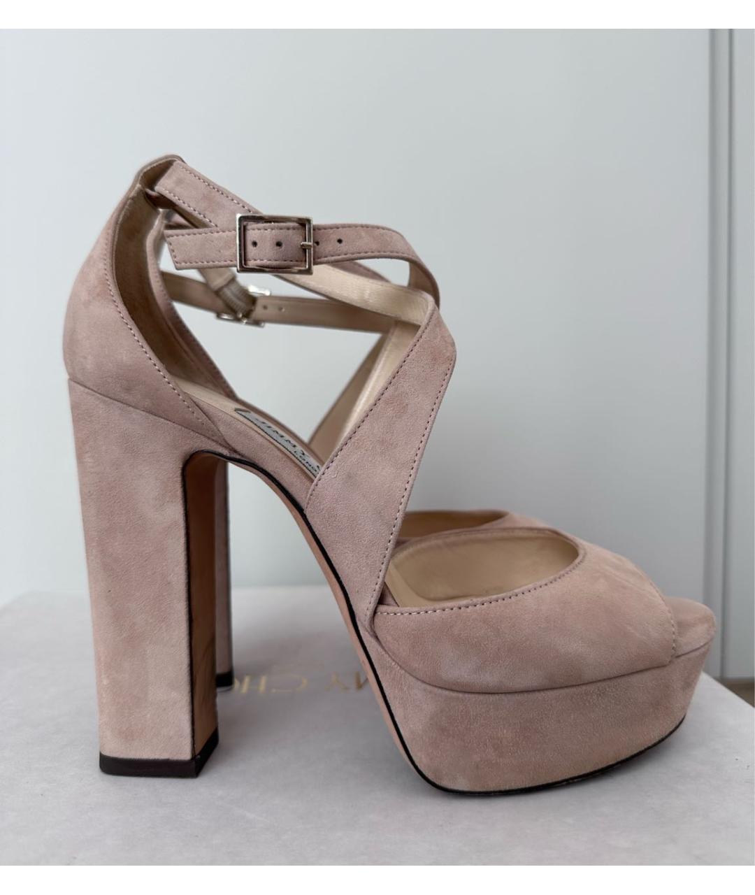 JIMMY CHOO Бежевые замшевые босоножки, фото 8