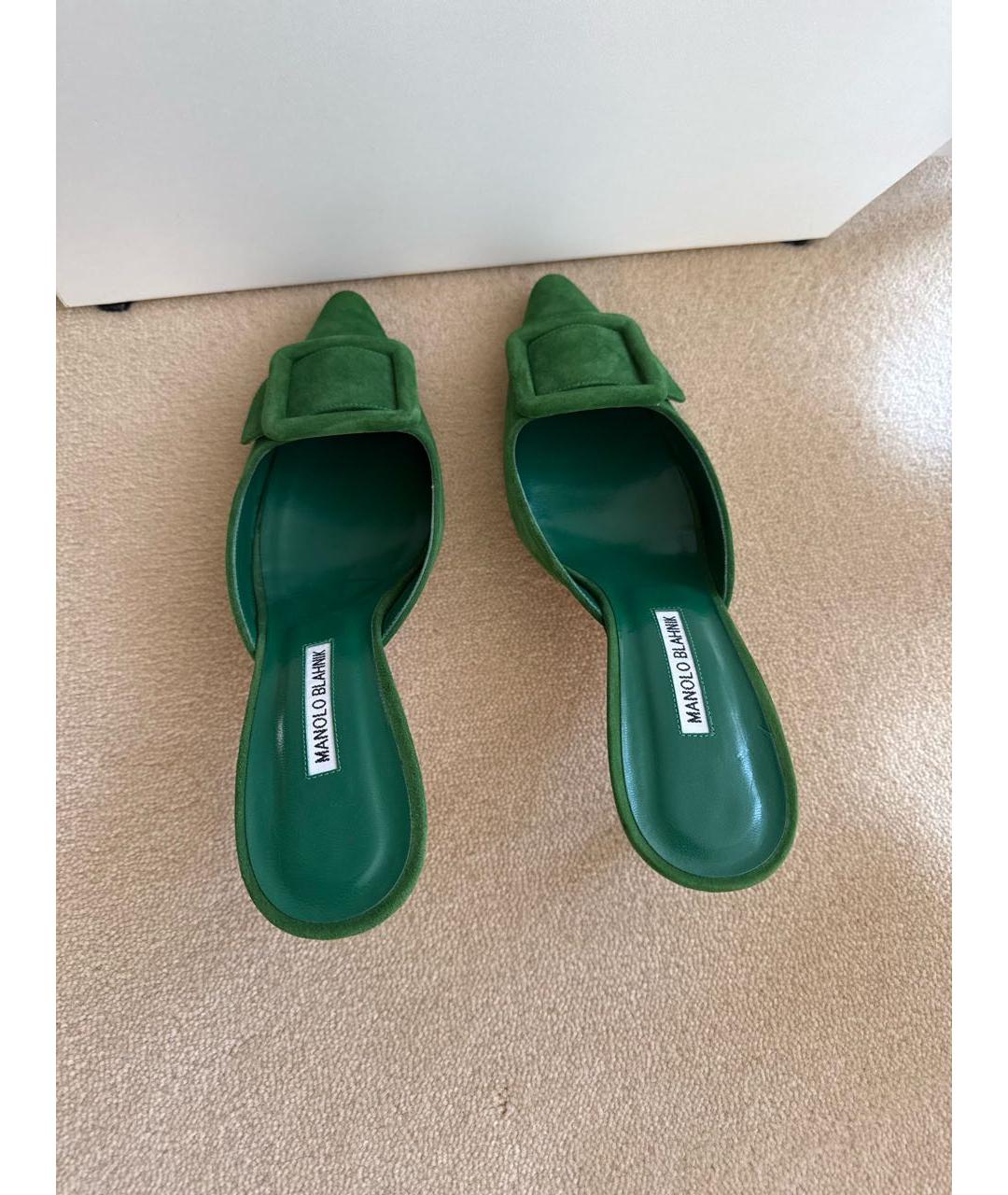 MANOLO BLAHNIK Зеленые замшевые мюли, фото 3