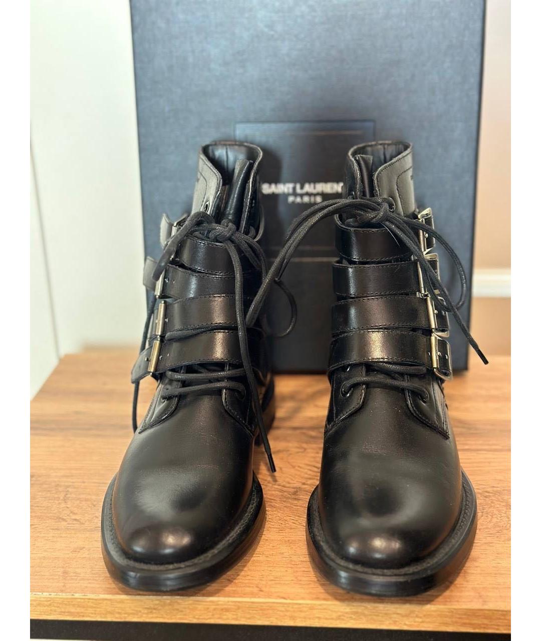 SAINT LAURENT Черные кожаные ботинки, фото 2