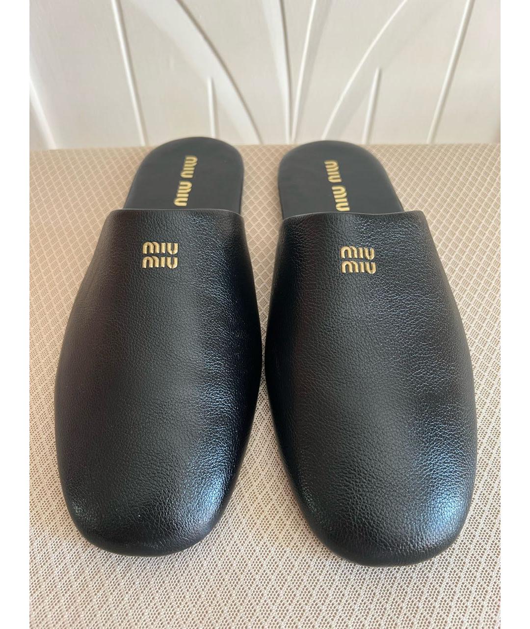 MIU MIU Черные кожаные мюли, фото 2
