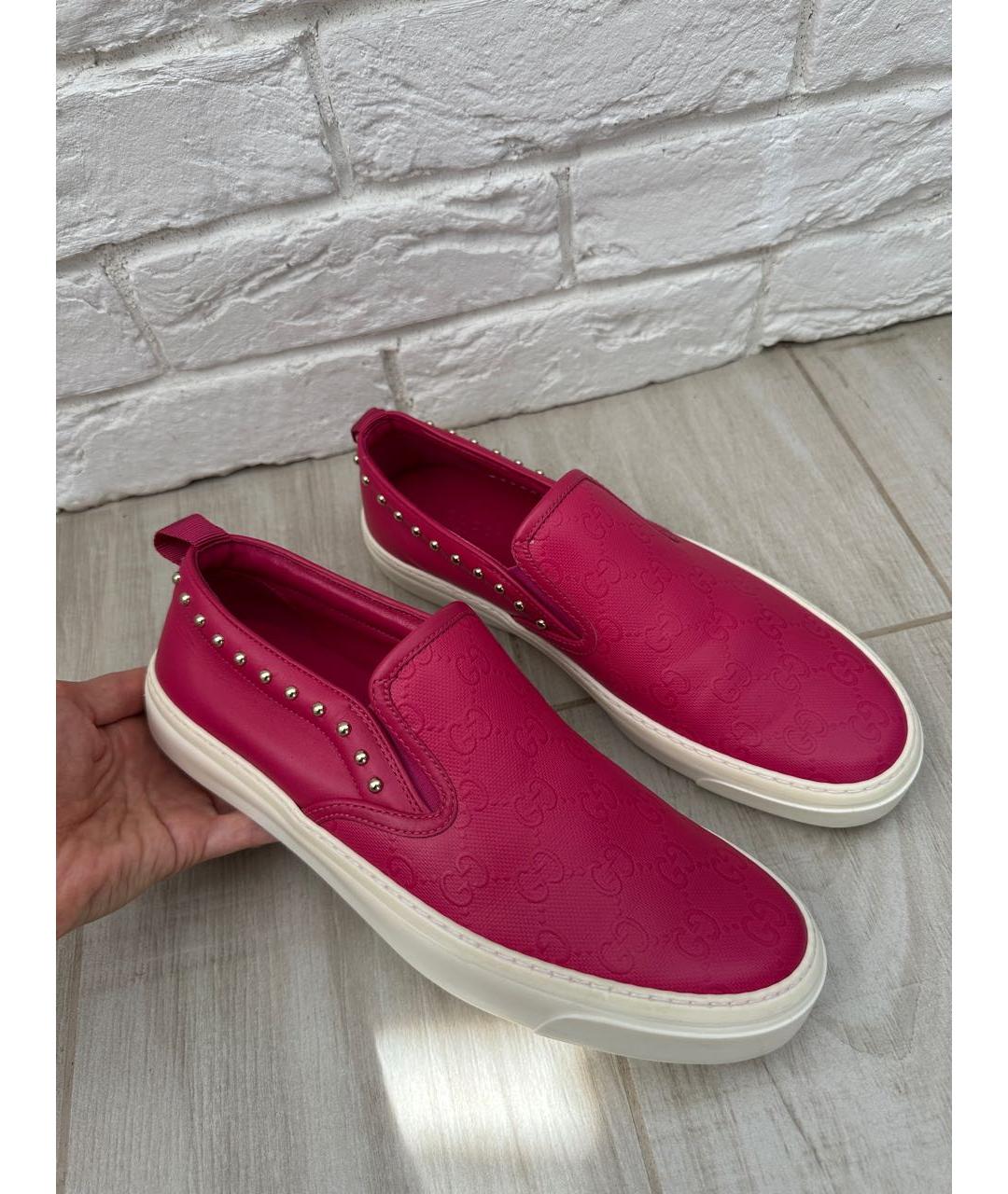 GUCCI Фуксия кожаные слипоны, фото 3