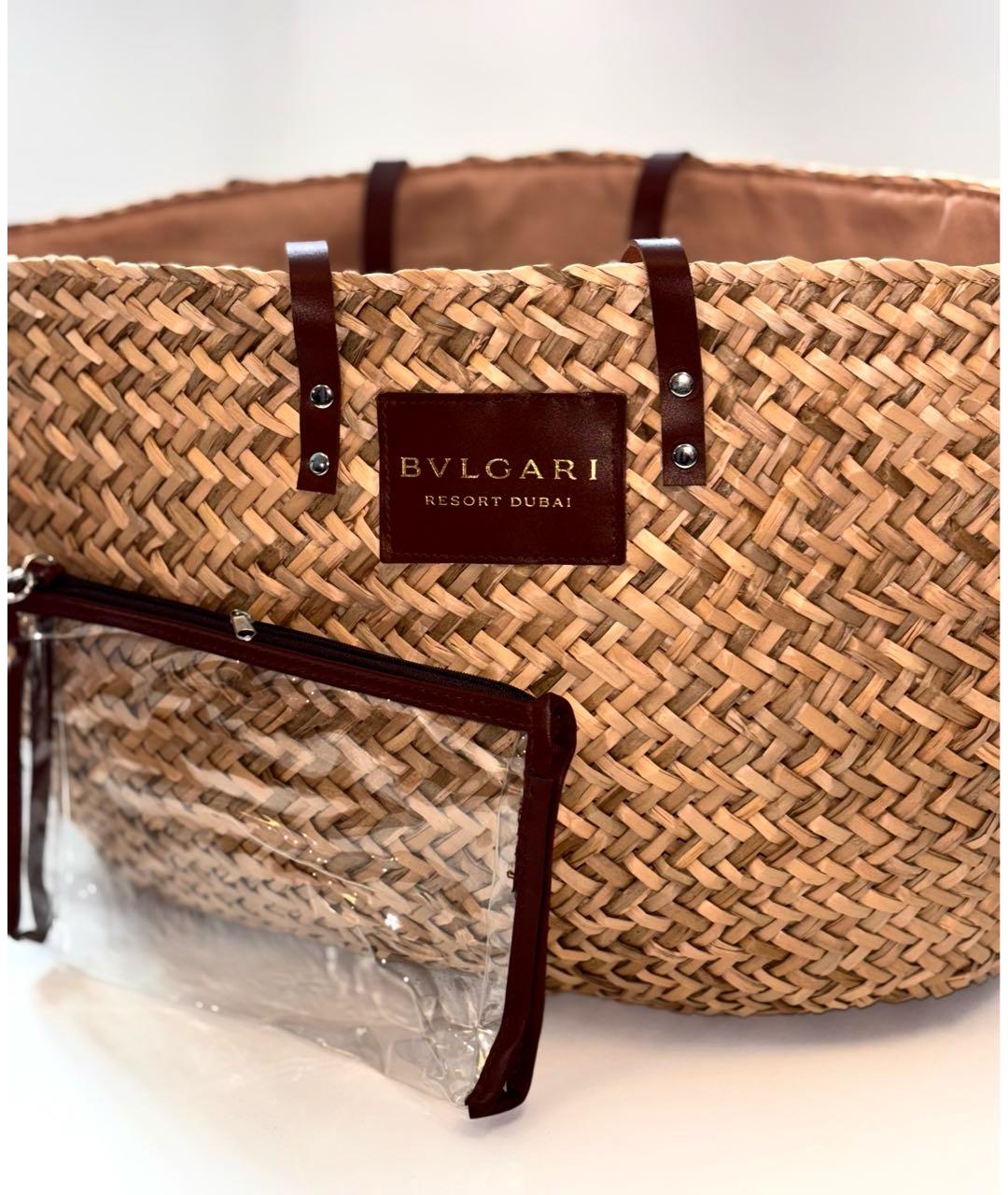 BVLGARI Бежевая пелетеная пляжная сумка, фото 3