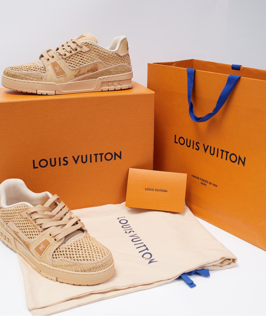 LOUIS VUITTON Бежевые текстильные низкие кроссовки / кеды, фото 2