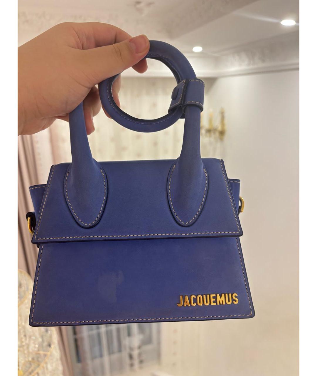 JACQUEMUS Голубая бархатная сумка с короткими ручками, фото 5