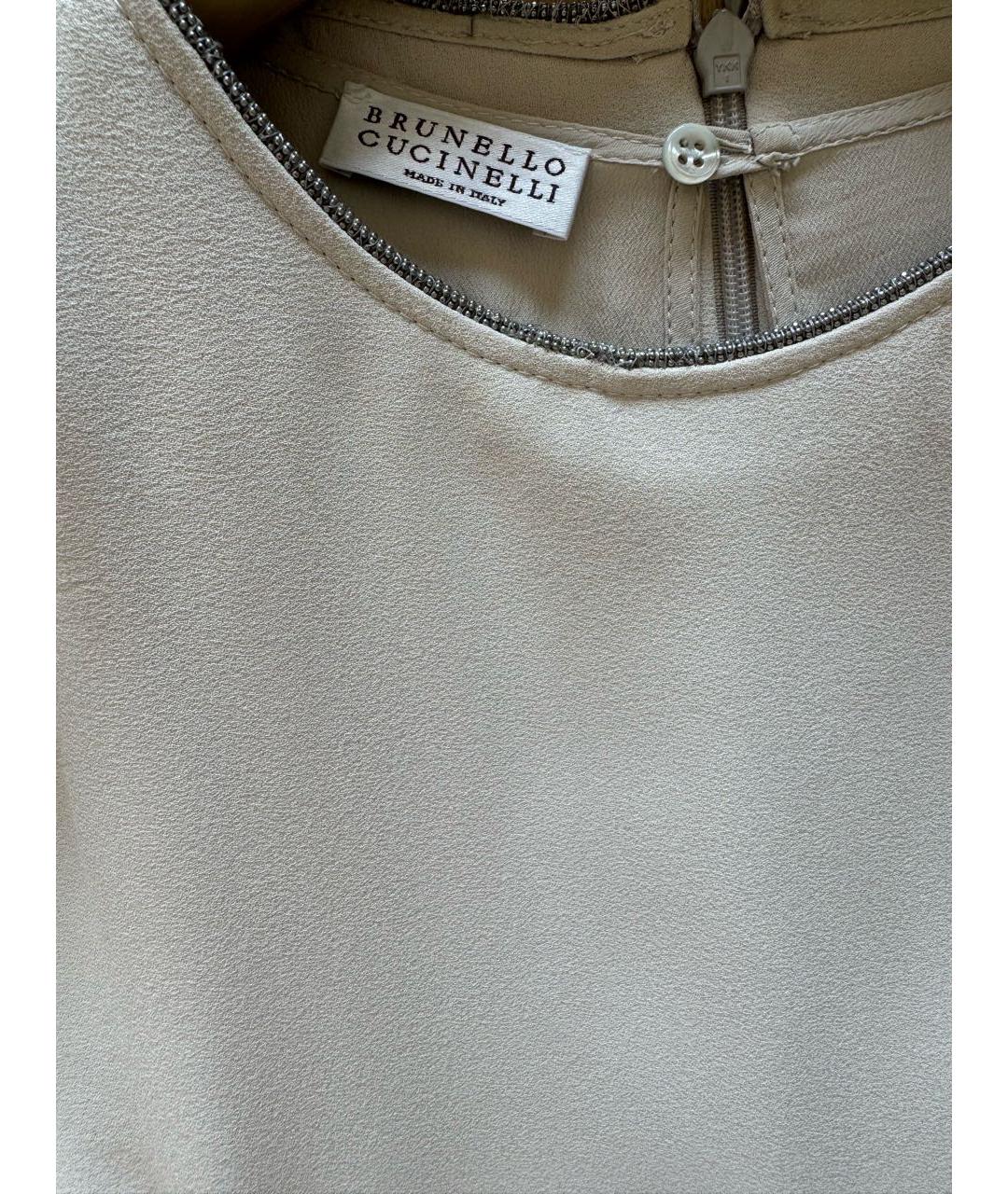 BRUNELLO CUCINELLI Бежевое шелковое коктейльное платье, фото 3