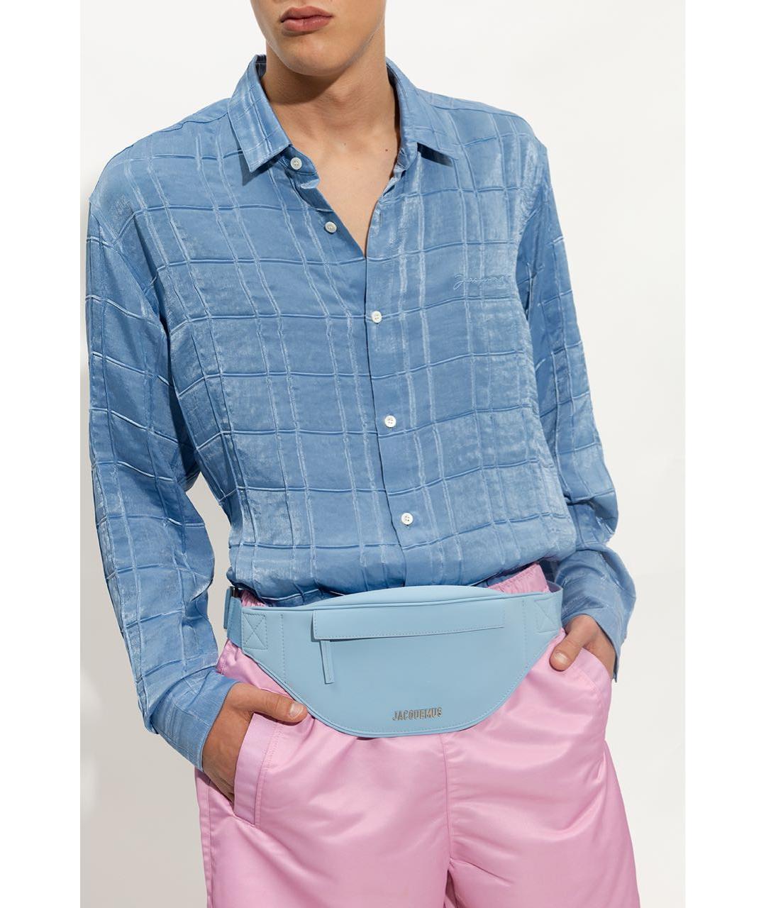 JACQUEMUS Синяя кожаная поясная сумка, фото 8
