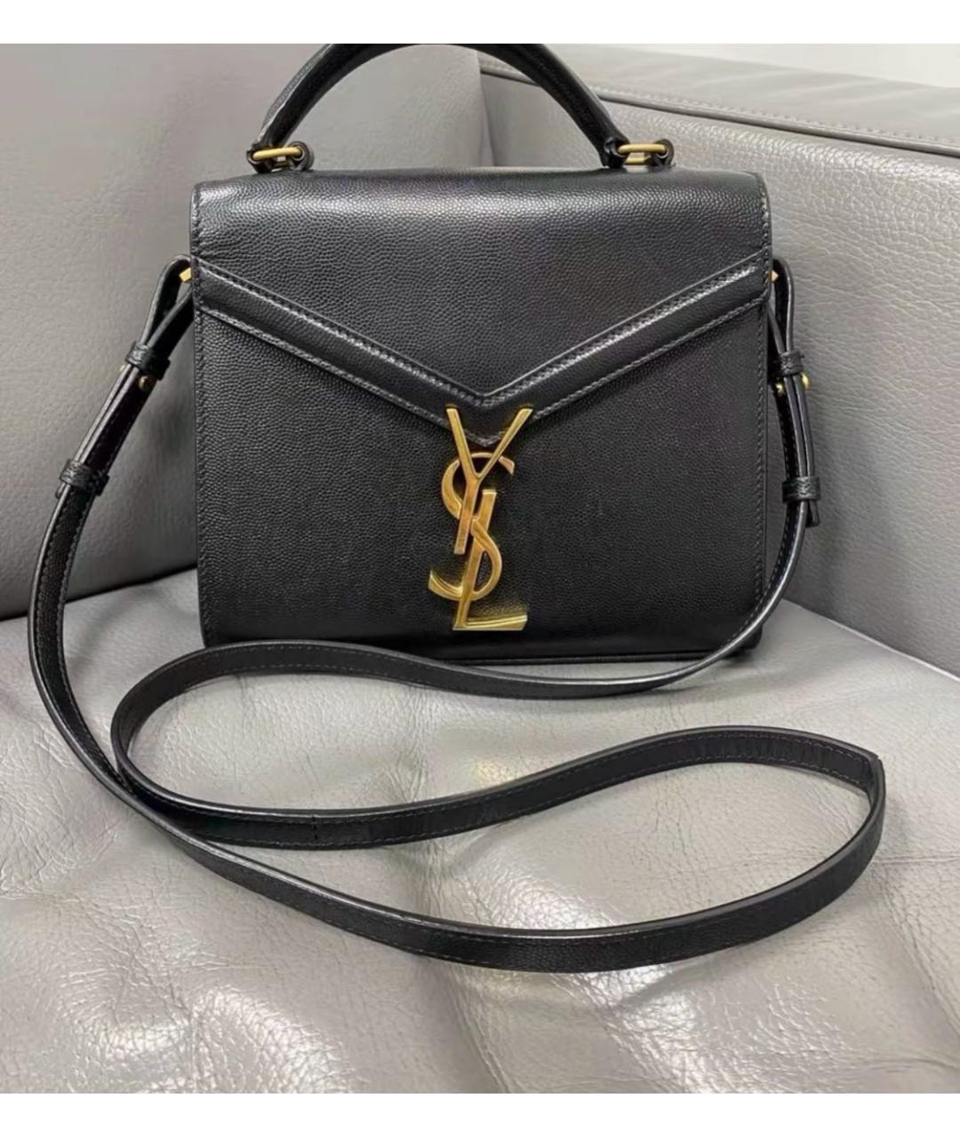 SAINT LAURENT Черная кожаная сумка с короткими ручками, фото 2