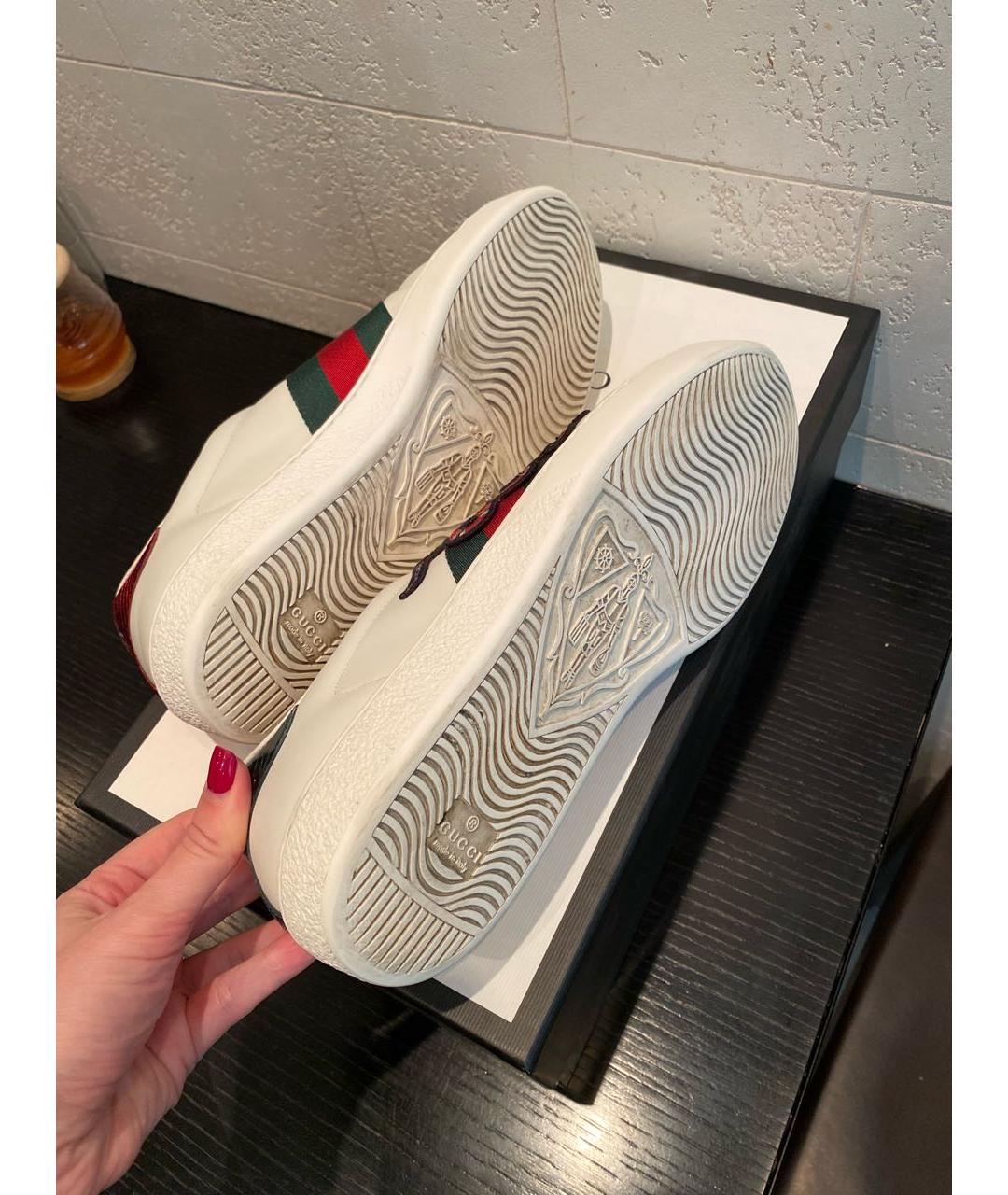 GUCCI Белые кожаные высокие кроссовки / кеды, фото 8