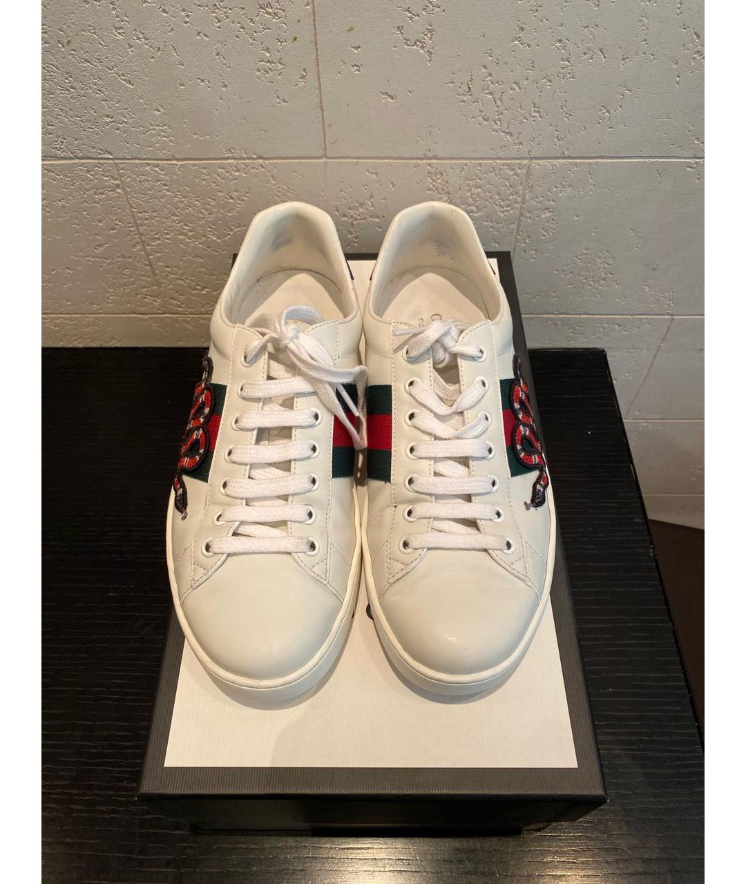 GUCCI Белые кожаные высокие кроссовки / кеды, фото 2