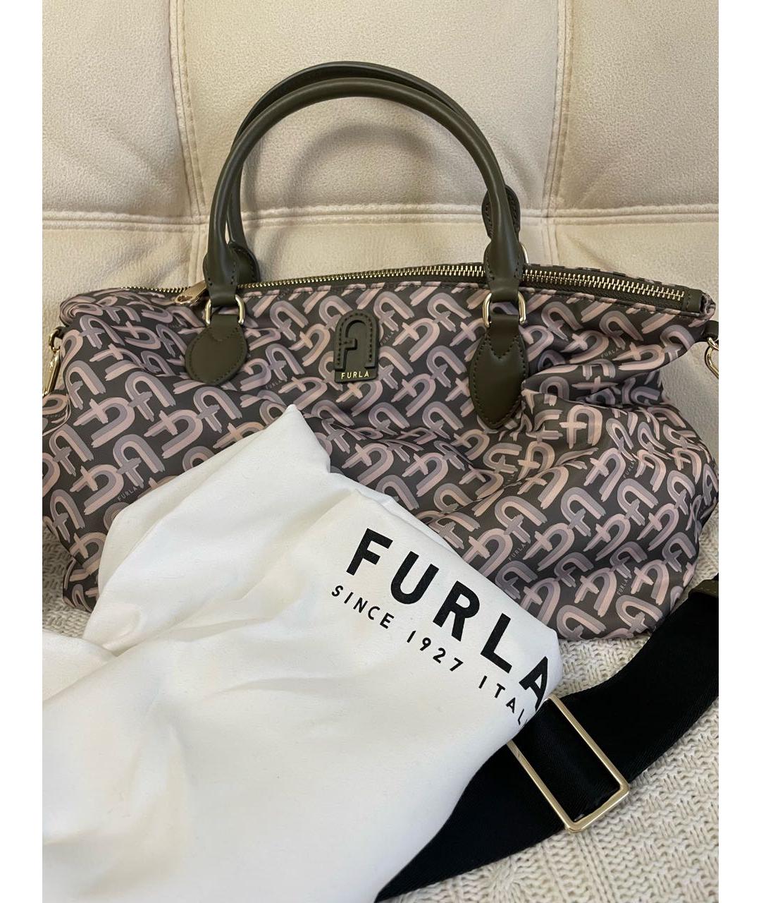 FURLA Хаки тканевая сумка с короткими ручками, фото 7