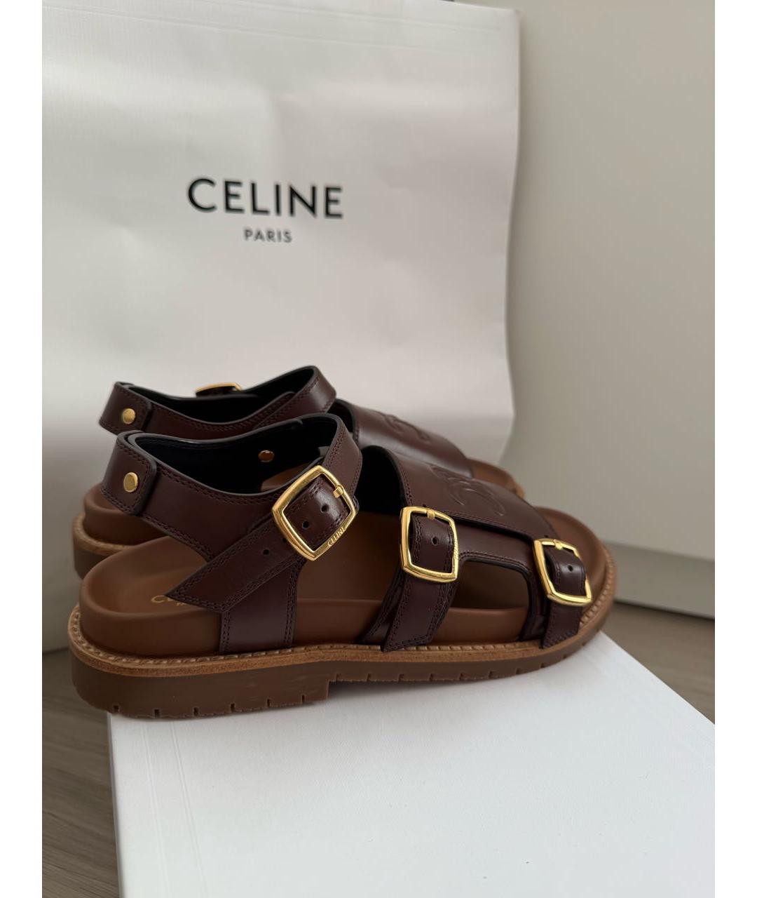 CELINE Коричневые кожаные сандалии, фото 6