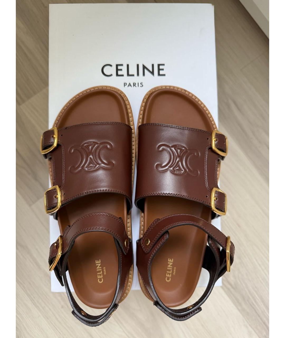 CELINE Коричневые кожаные сандалии, фото 3