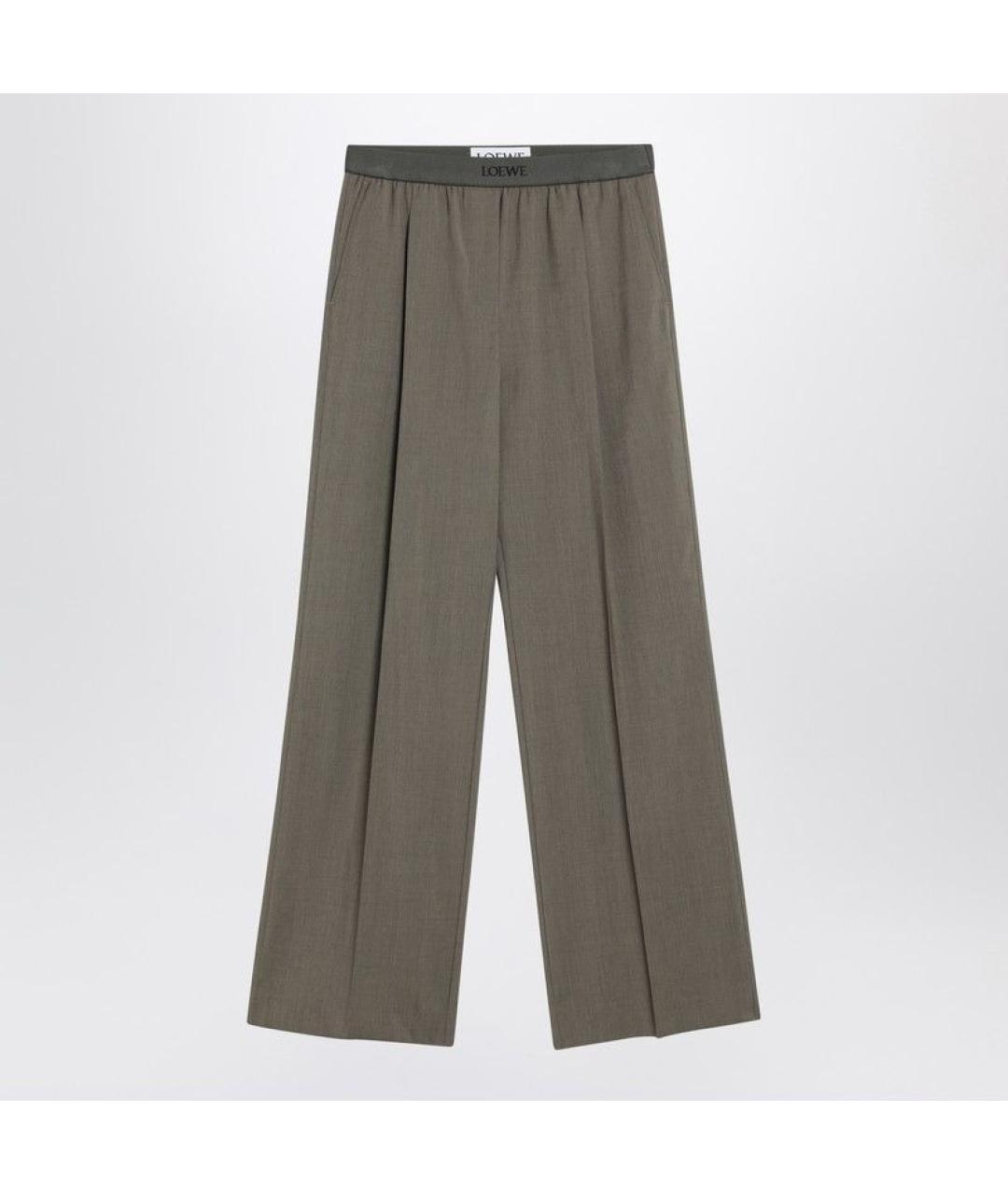 LOEWE Хаки шерстяные прямые брюки, фото 3