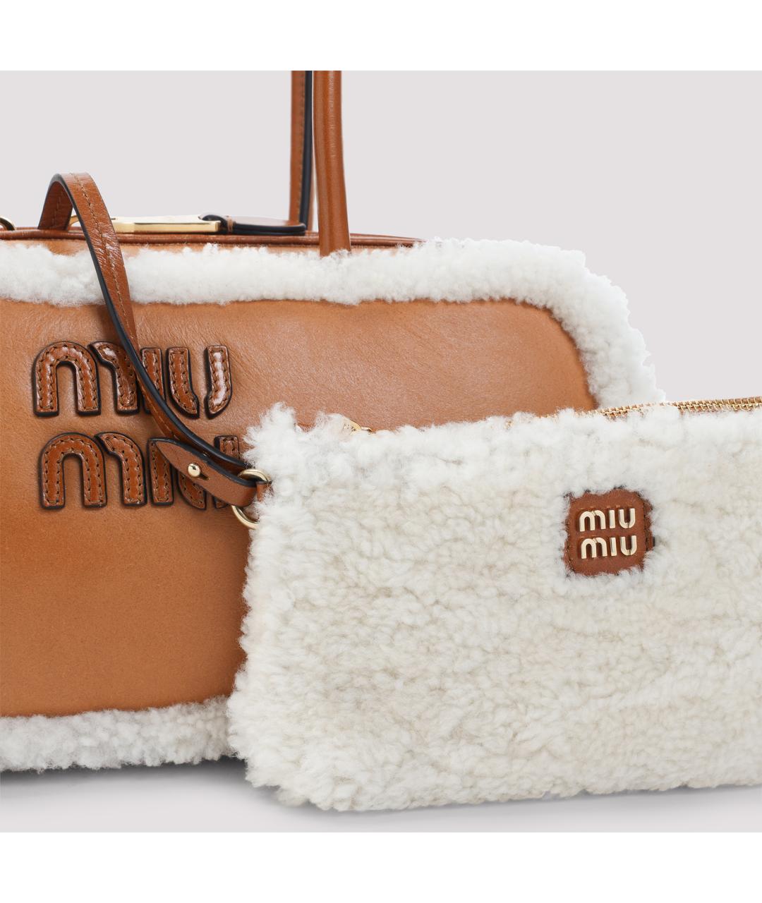 MIU MIU Бежевая кожаная сумка через плечо, фото 4