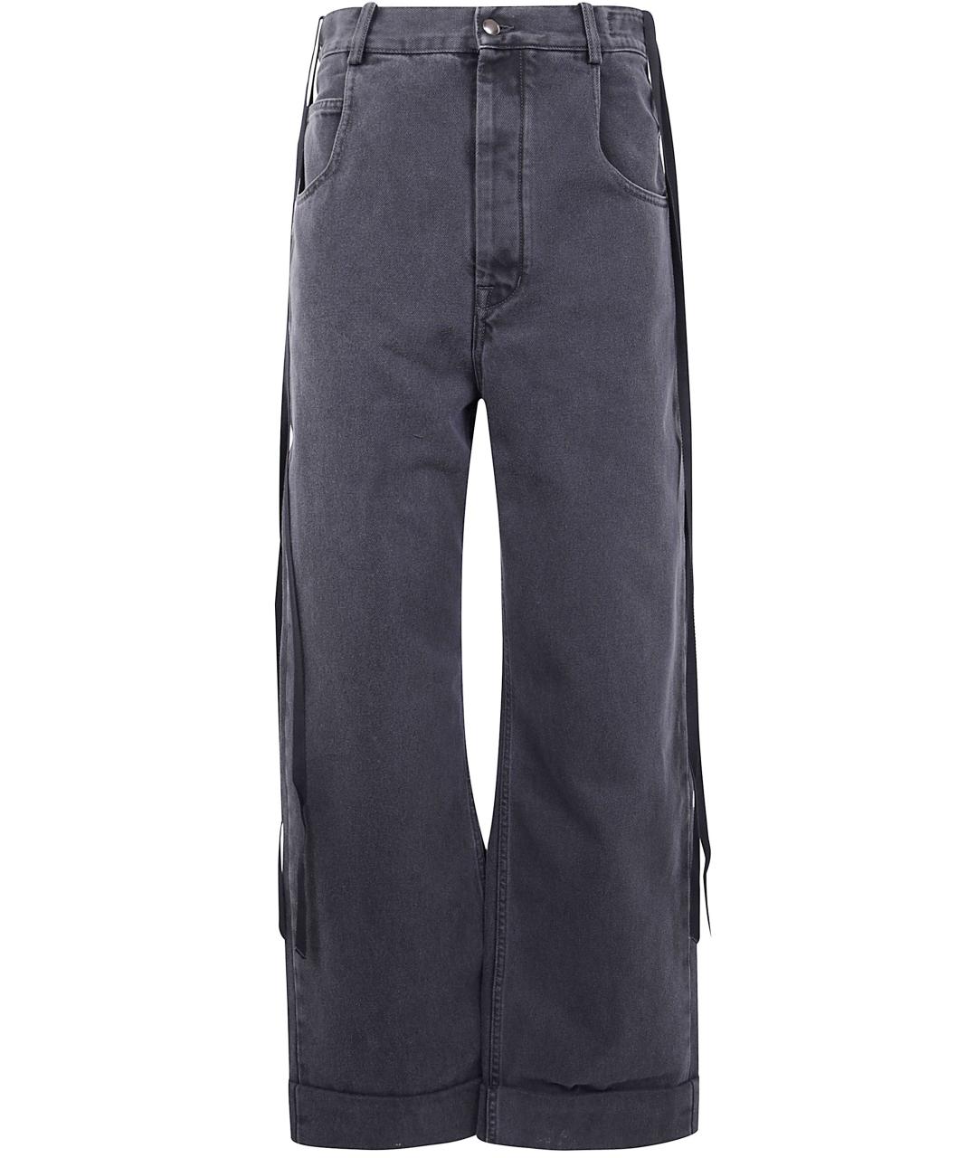 ANN DEMEULEMEESTER Антрацитовые хлопковые прямые джинсы, фото 1