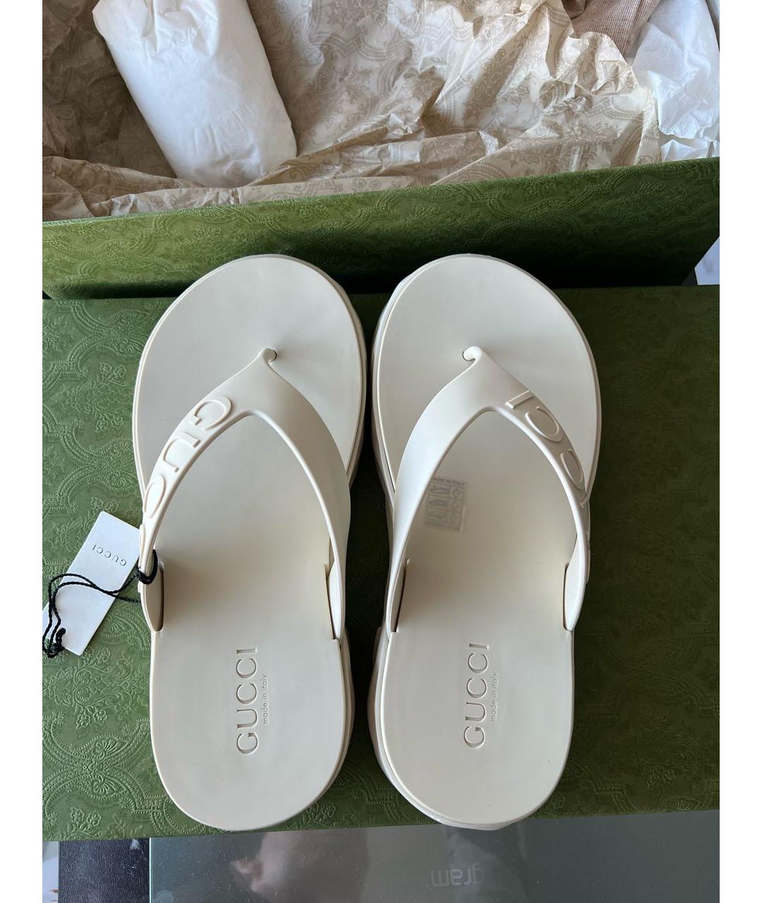 GUCCI Белые резиновые шлепанцы, фото 3