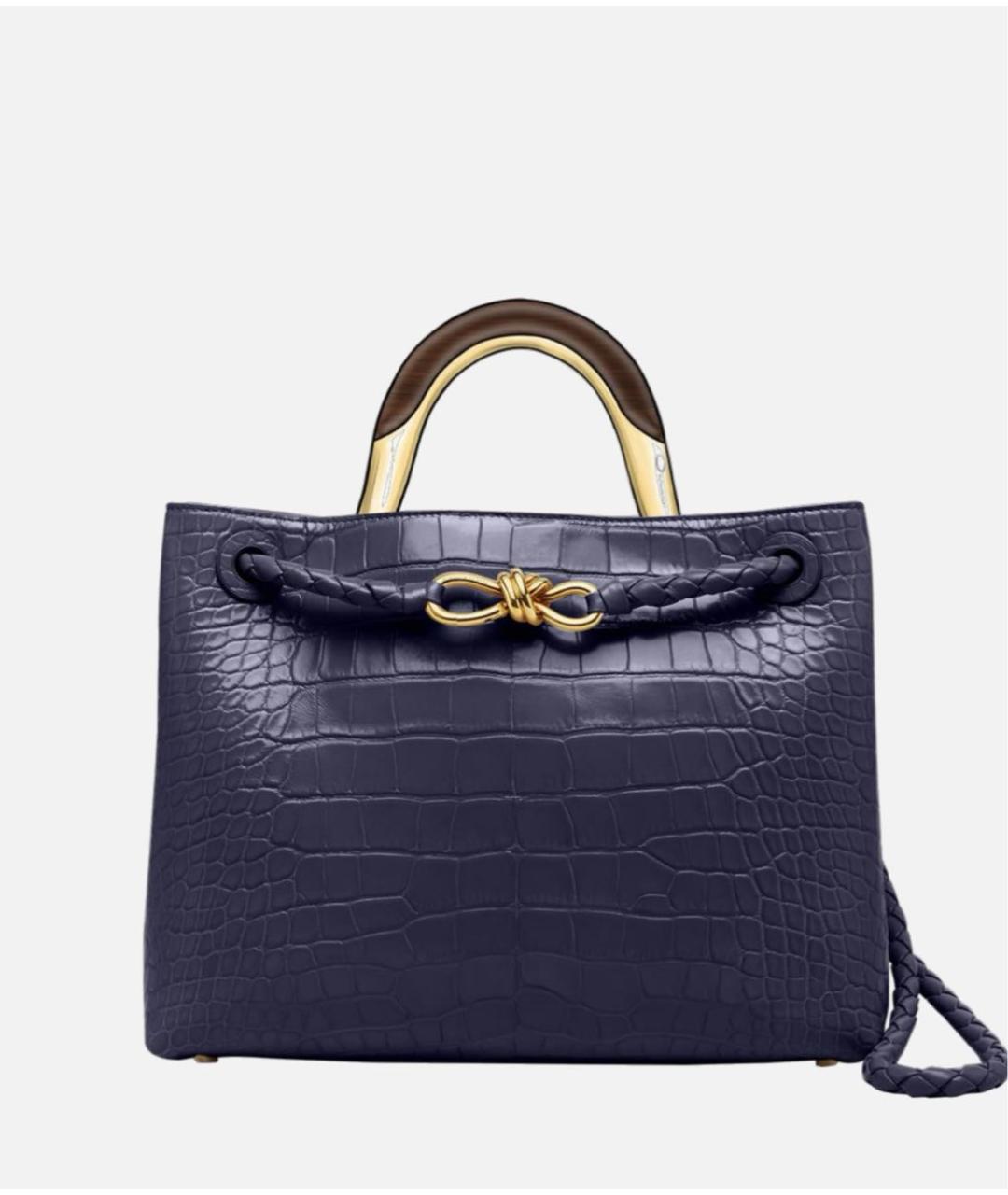 BOTTEGA VENETA Темно-синяя сумка через плечо из экзотической кожи, фото 2