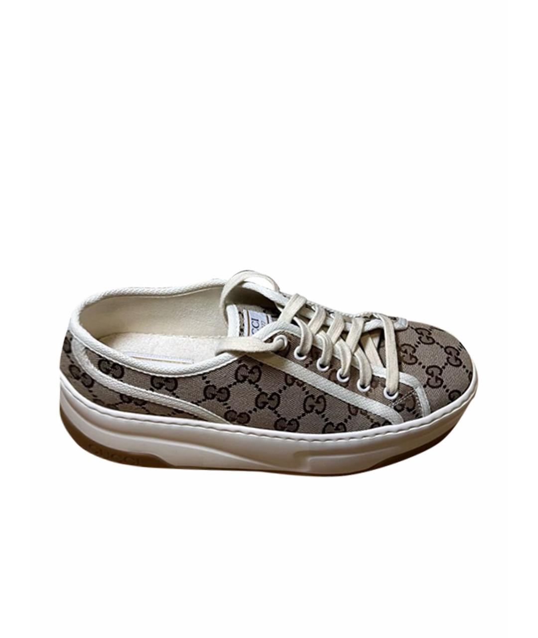 GUCCI Коричневые текстильные кеды, фото 1