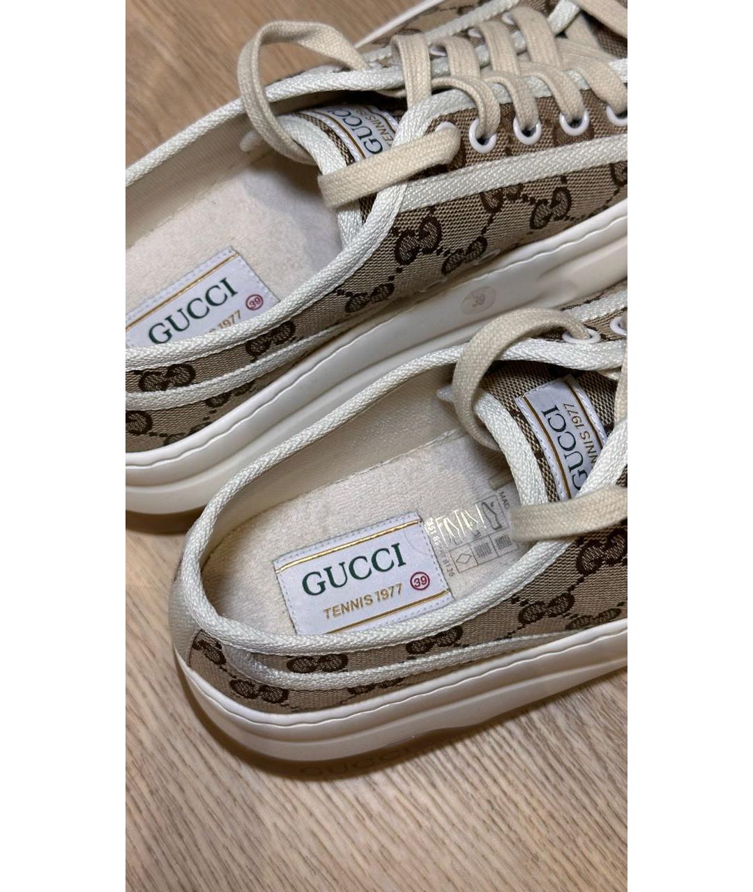 GUCCI Коричневые текстильные кеды, фото 4