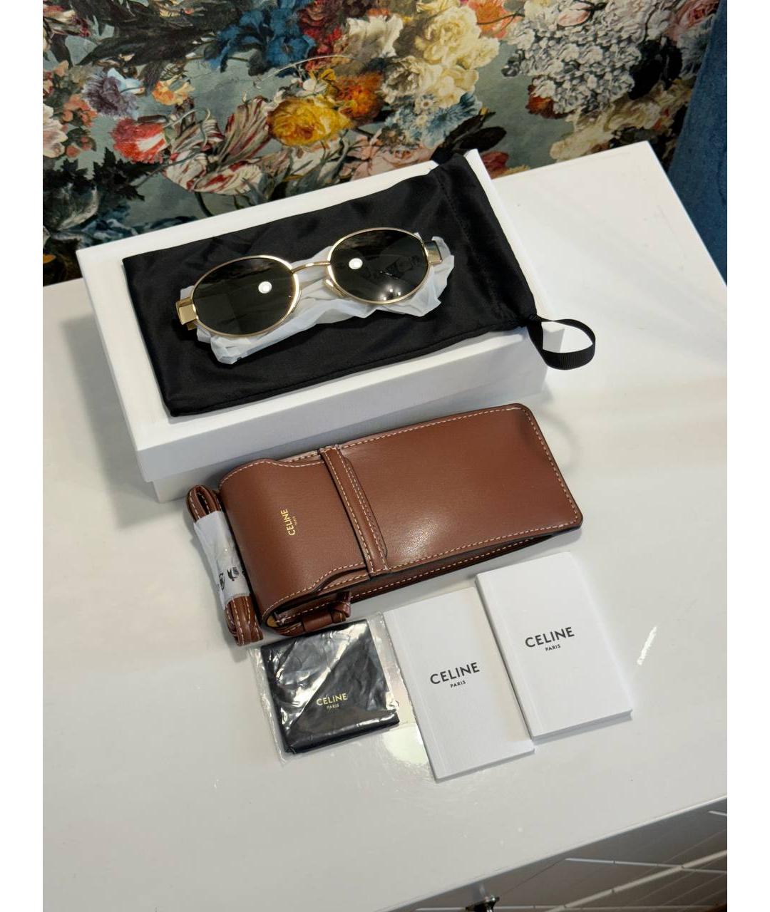 CELINE Золотые металлические солнцезащитные очки, фото 5