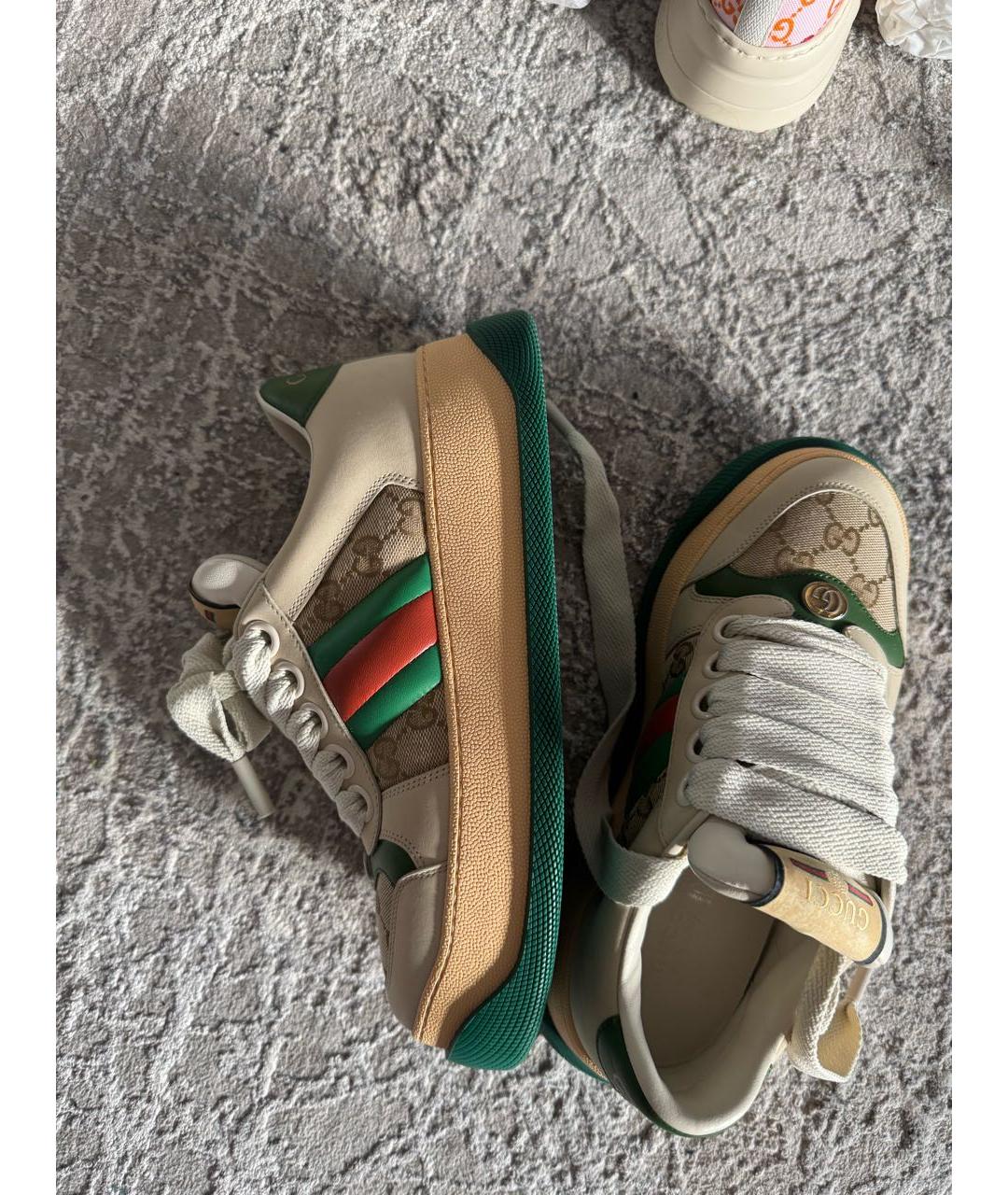 GUCCI Бежевые кожаные кеды, фото 6