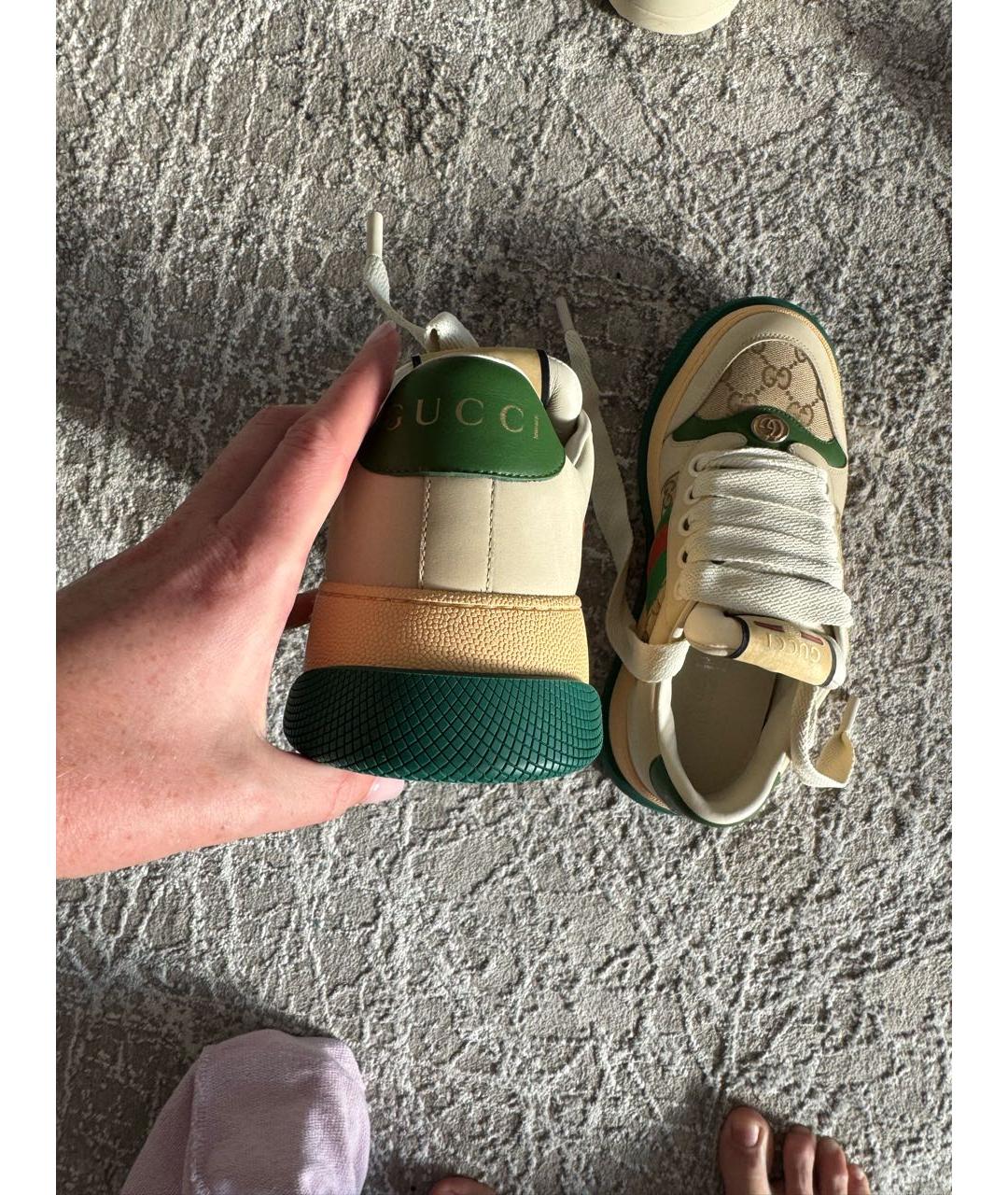 GUCCI Бежевые кожаные кеды, фото 4