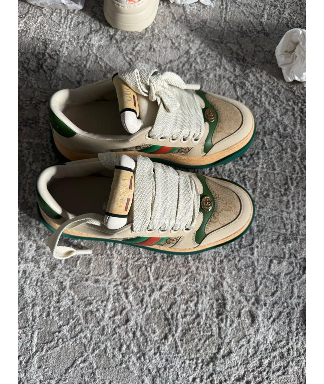 GUCCI Бежевые кожаные кеды, фото 2