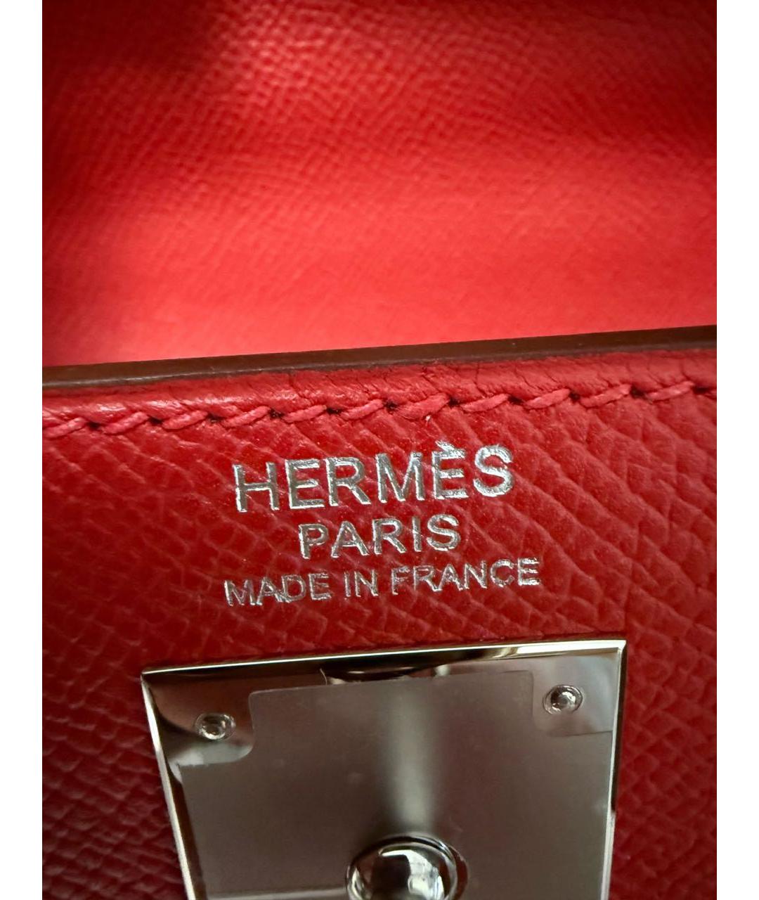 HERMES Красная кожаная сумка с короткими ручками, фото 6